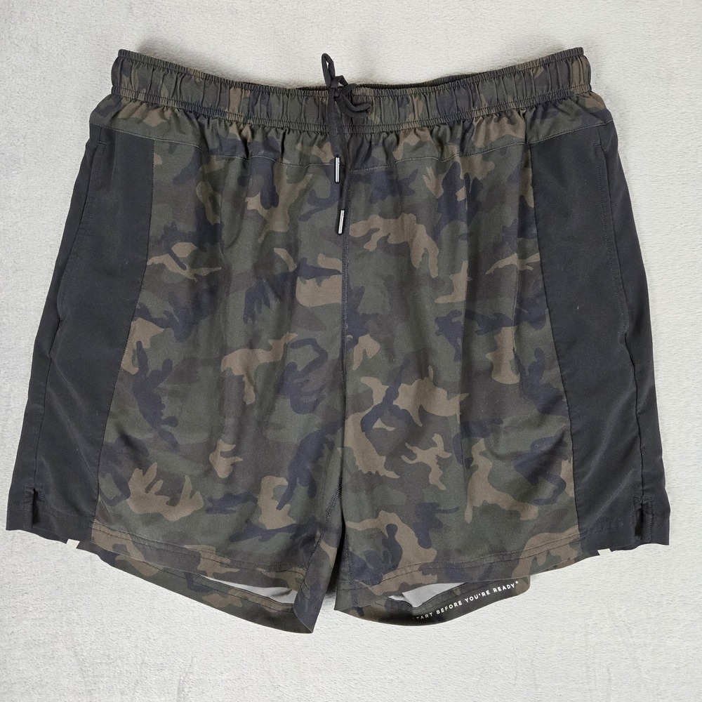FourLaps‎ Shorts Mens XL Green Camo Lined Running Gym Performance Drawstring